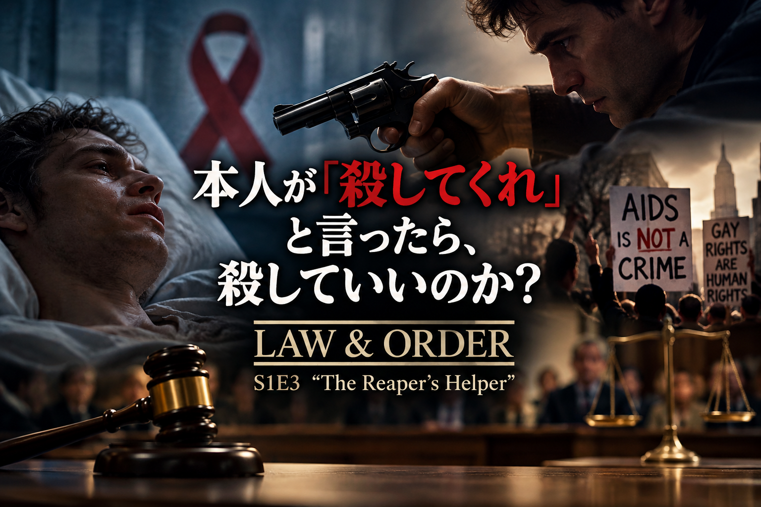 Law & Order S1E3 The Reaper’s Helperをテーマに、AIDS患者へのmercy killing、銃、法廷、gay rightsを描いたFeatured Image